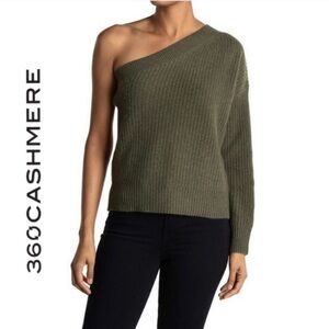 360 Cashmere Lena Olive Off-The-Shoulder Sweater Sizes: XSMALL , Small